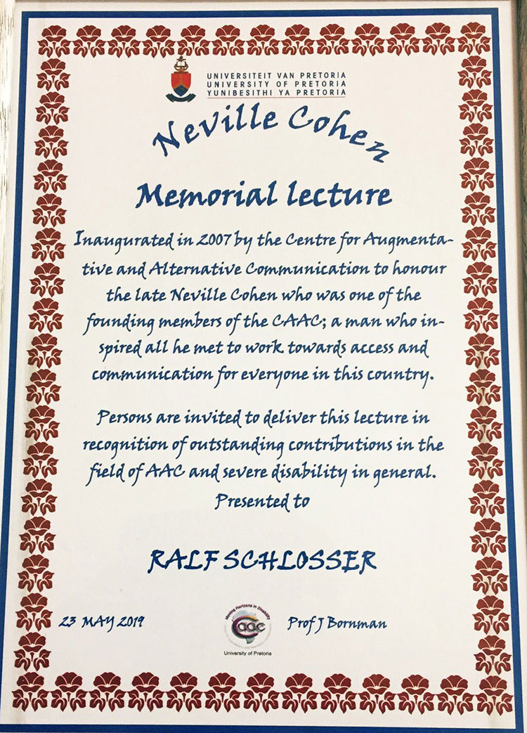 Neville Cohen memoria lectrue plaque