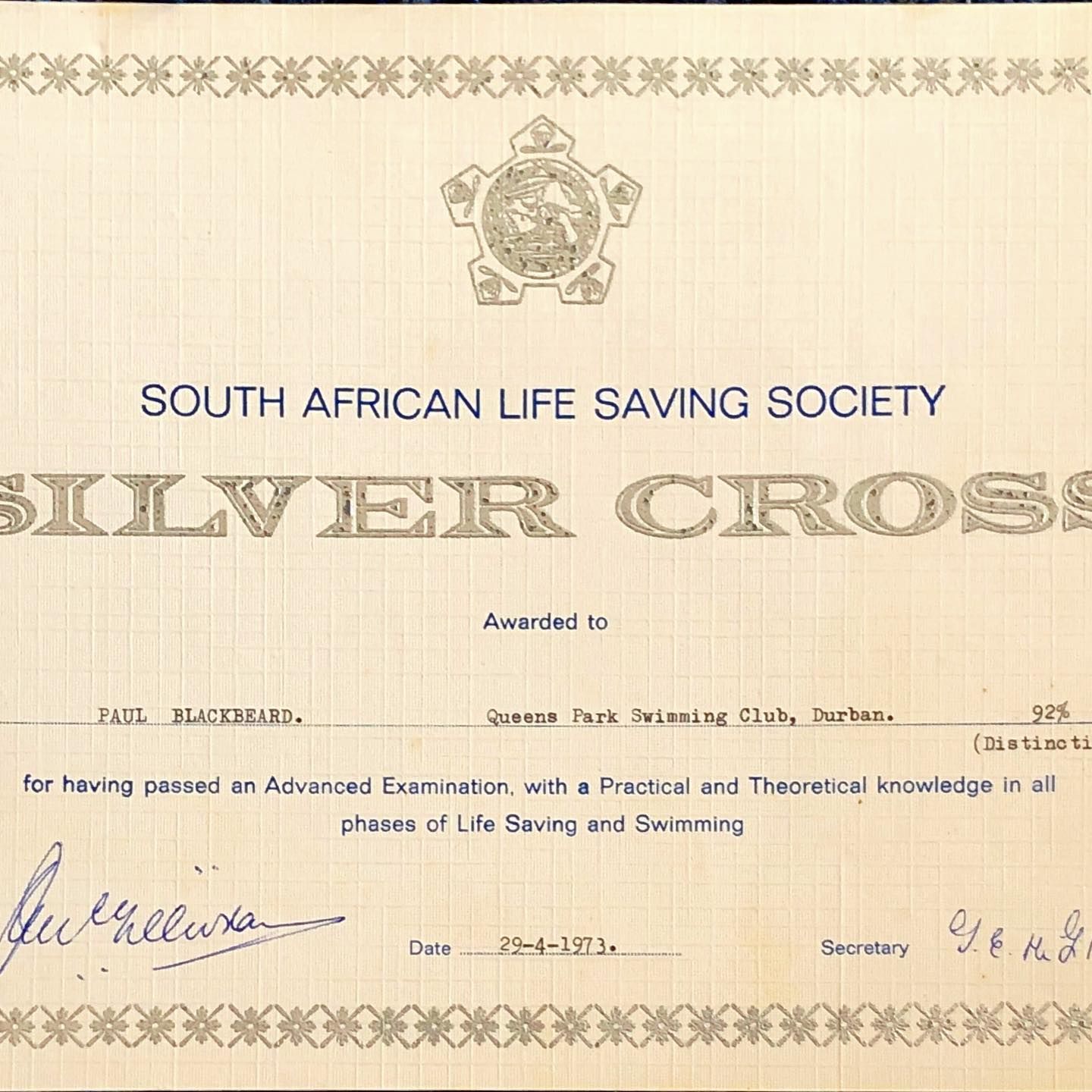 South African Lifesaving Society Silver Cross